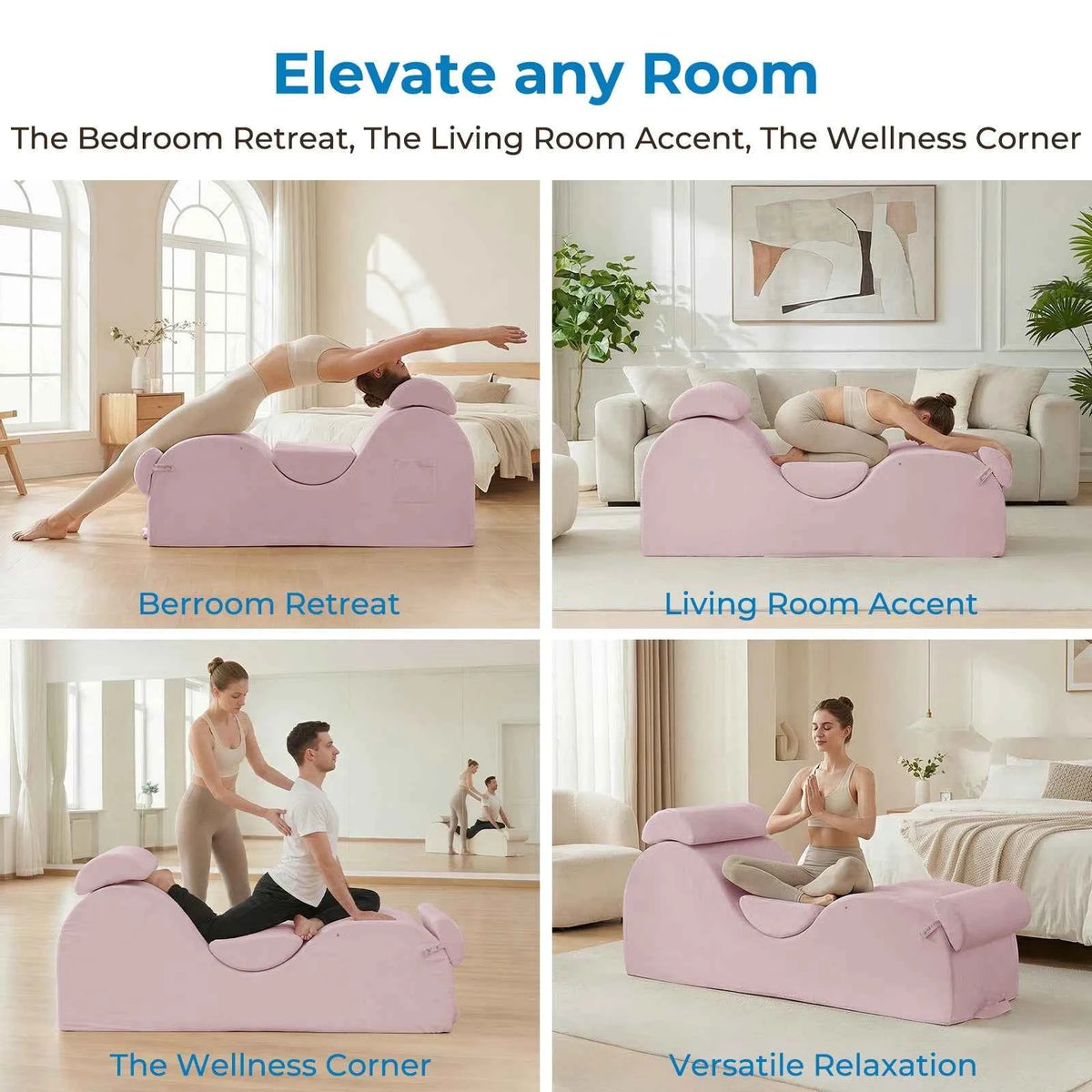 Velvet Curved Yoga Chaise Lounge Chair With Side Pockets. Movable Footrest, Headrest, And Waist Cushion. Adult Sofa Couch For Bedroom, Relaxation, Stretching