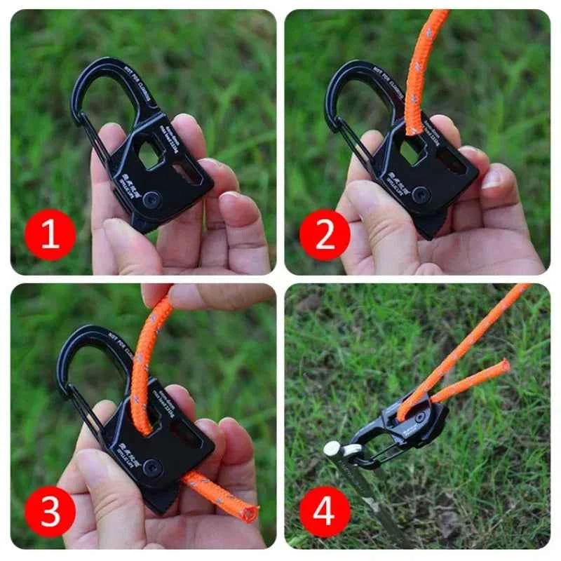 1×Aluminum Alloy Tent Rope Tensioner. Stainless Steel. Self Lock Rope Adjuster 2-10mm. Anti-Slip Tarp Tightener. Outdoor Accessories