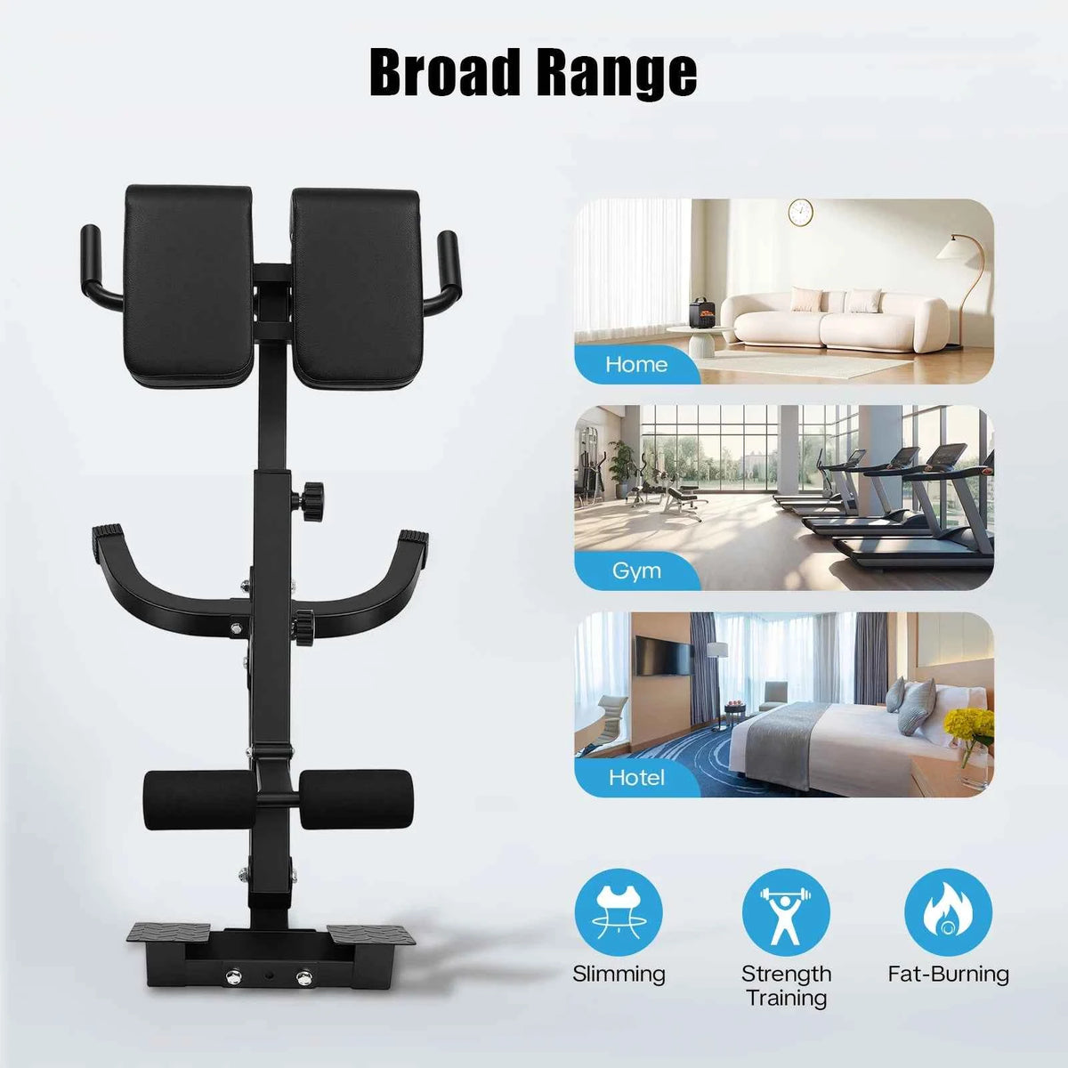 Roman Chair Back Extension Machine, 330LBS. Abdominal Exercise Equipment, Multi-Functional Hyperextension Back Strength Exercise Bench, w/Rubber Foot Covers, suitable for Home, Gym, and Hotels