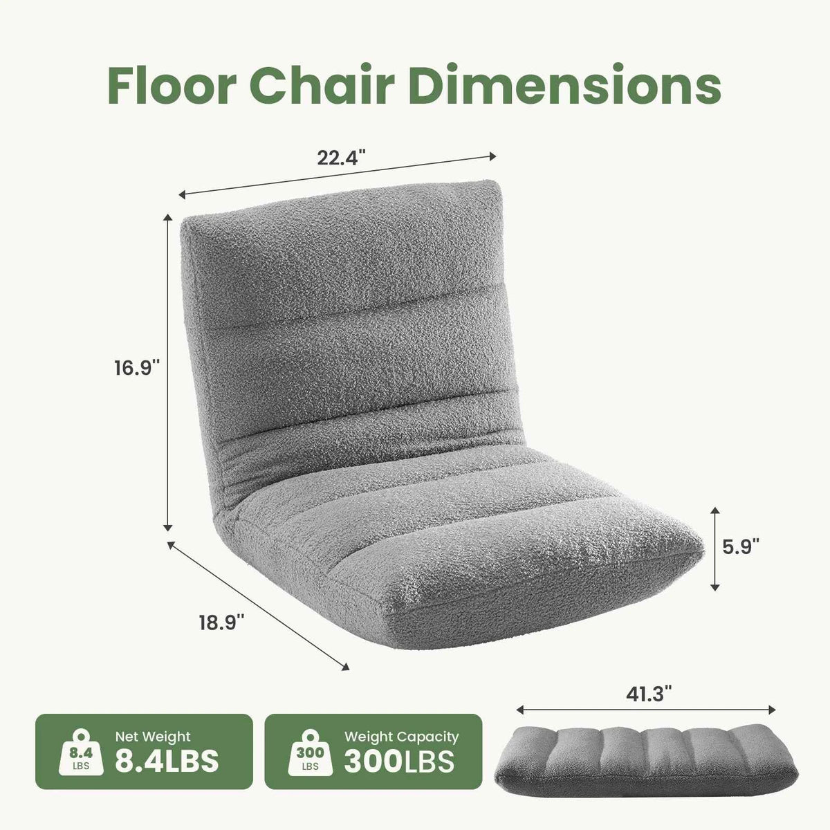 JHK Folding Floor Chair with Back Support Adjustable 14-Position Floor Seating with Comfy Teddy Velvet
