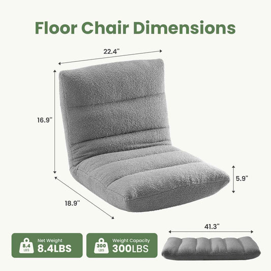 JHK Folding Floor Chair with Back Support Adjustable 14-Position Floor Seating with Comfy Teddy Velvet