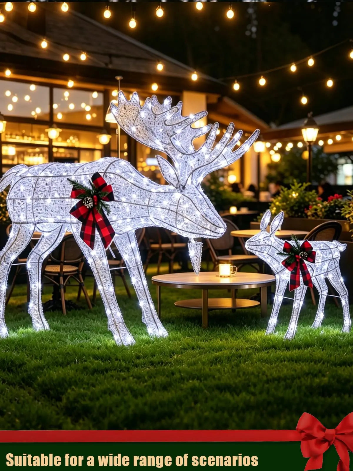 2 Piece Lighted Christmas Reindeer Family. Outdoor Yard Decoration with 240 LED Lights. Gold Glowing Reindeer Lawn Ornament.