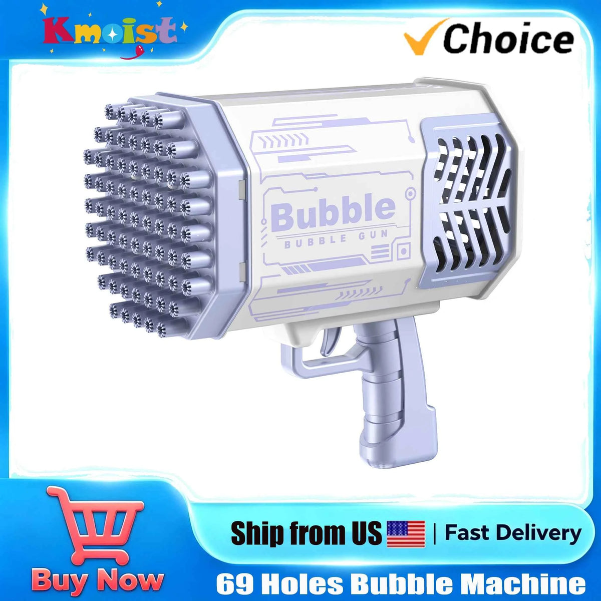 69 Holes Bubble Machine. Automatic Soap Blower Bubble With Light. Outdoor Party, Wedding, Girls or Boys Christmas Gifts. Ship from US warehouse