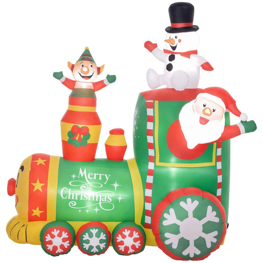 6FT Christmas Inflatables Train, Santa Claus and Snowman Drive Train Blow-Up Outdoor Christmas Decorations with White LED Lights.