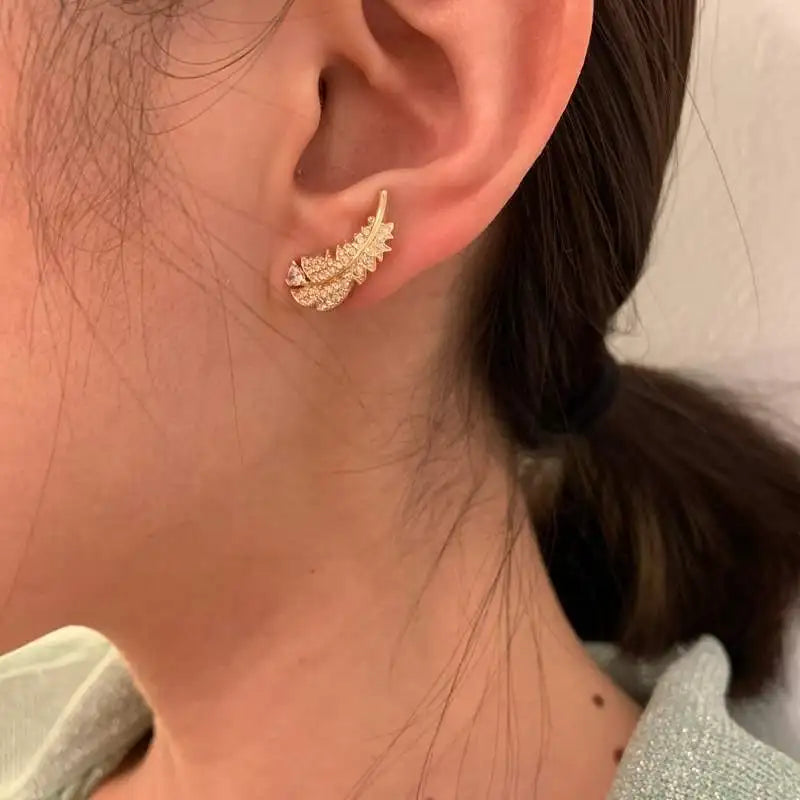Buy One Get One Free S925 Pure Silver Full Diamond Mysterious Feather Earrings. Exclusive To High-end Luxury Banquets