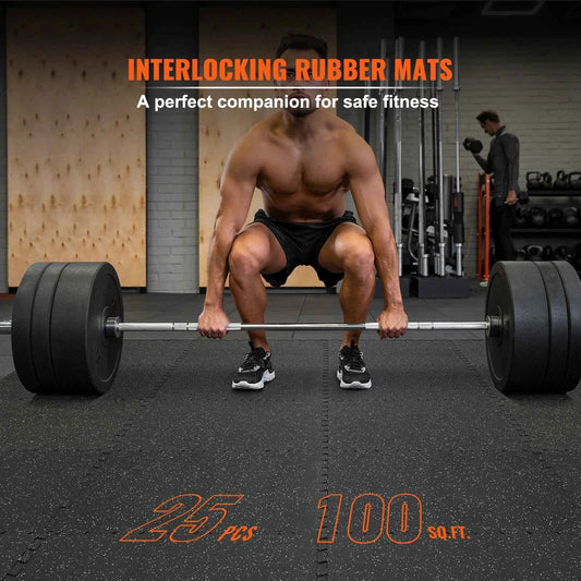 SucceBuy 25/12/6 PCS 1/2 in Thick Gym Floor Mats. EVA Foam & Rubber Top, Interlocking. Workout Floor Mats. Waterproof Exercise Mats
