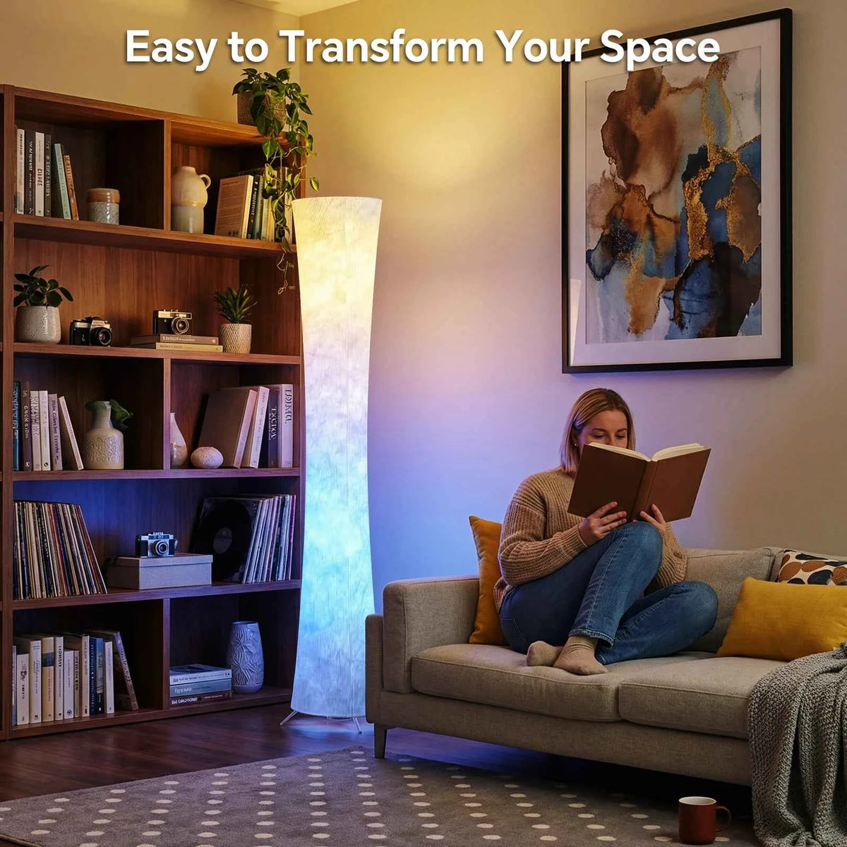 1pc Round Smart Floor Lamp, Modern RGB Corner Lamp with Tyvek Fabric, Music Sync, Remote Control, LED Floor Lamp.