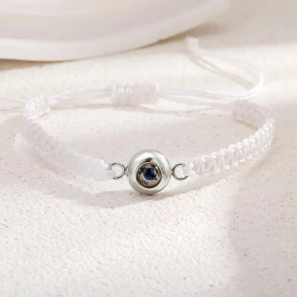 Custom Photo Projection Bracelet, Adjustable Woven Titanium Steel Pendant. DIY Picture Bracelet Jewelry. Valentine's Day Gift