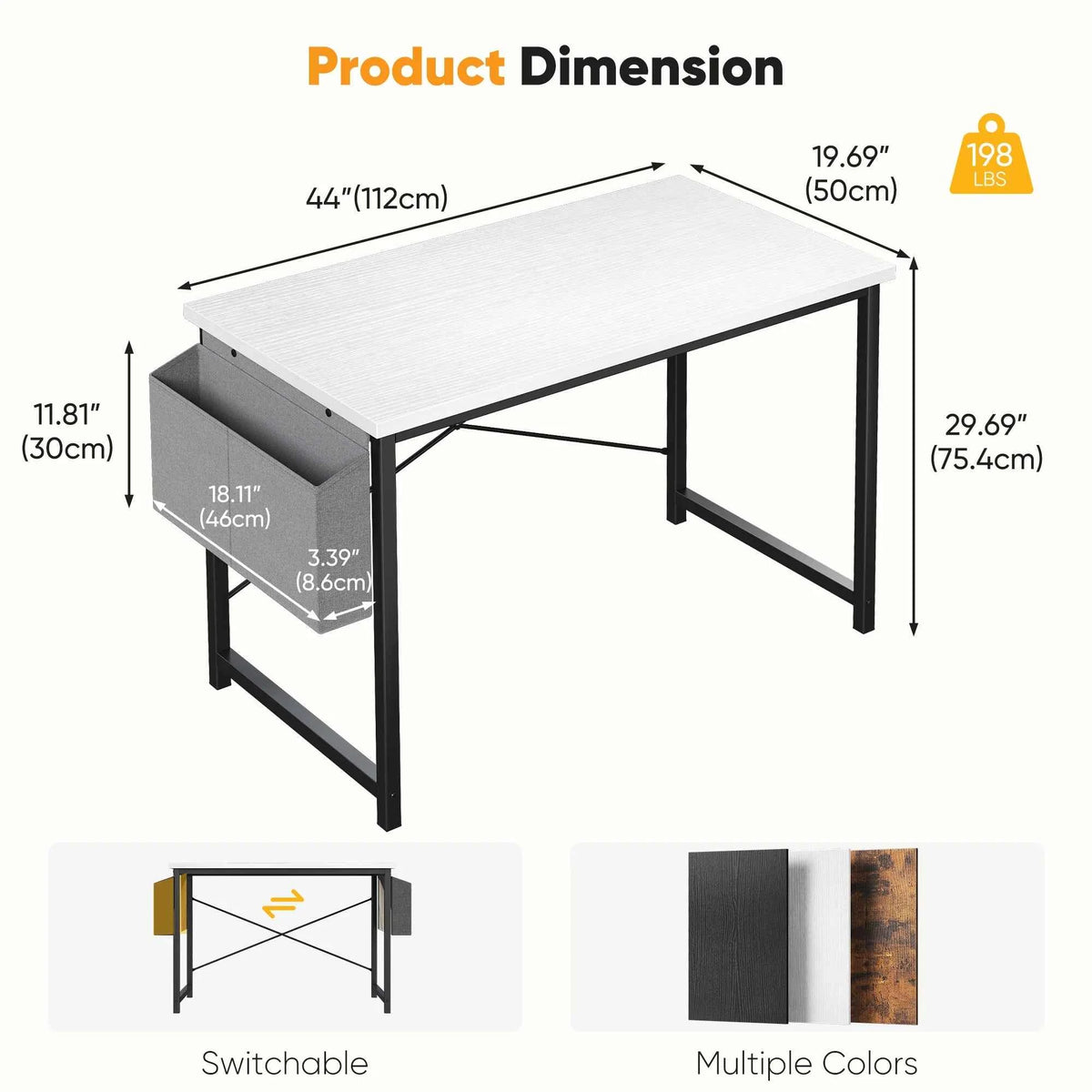 JHK 31IN to 55 Office Desk with Storage Bag. Metal Frame, Wood Tabletop, Easy Assembly