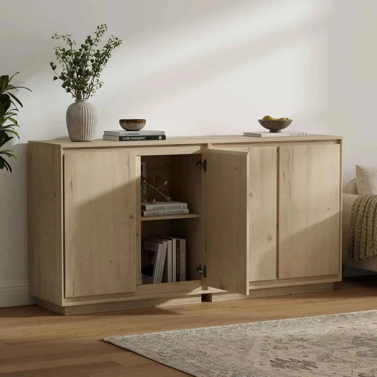 3 PCS Sideboard Buffet Cabinet, Handle-Free Design & Adjustable Shelves for Storage, Custom