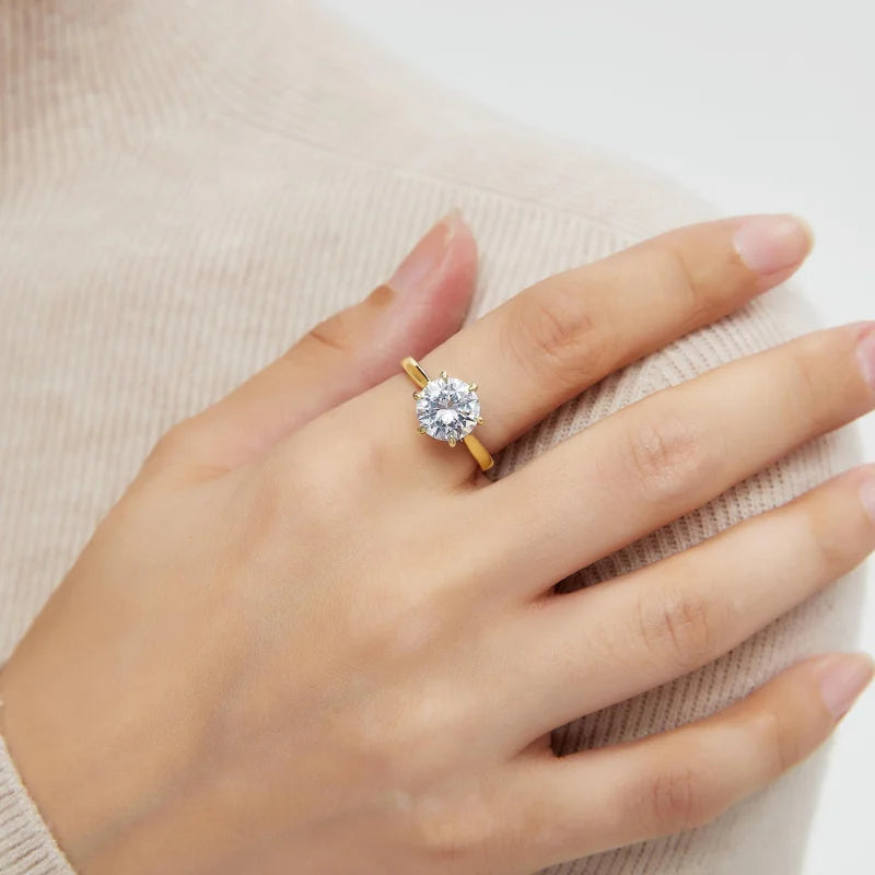 Classic Cubic Zirconia Ring with 18K Yellow Gold Plated Modern Six-Prong Halo Design,1/2/3/4CT for Women. Luxury Elegant Wedding, Anniversary Party. Lady Accessories Fashion Jewelry