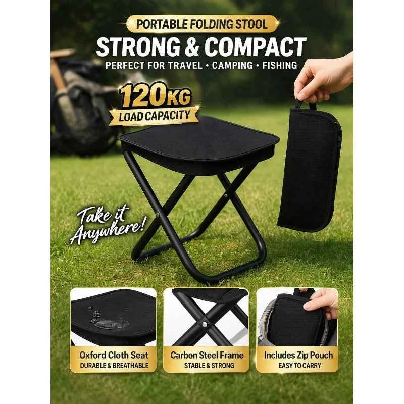 Collapsible Camping Stool with Storage Bag. Lightweight Portable 330 Lbs for Travel, Fishing, Picnic