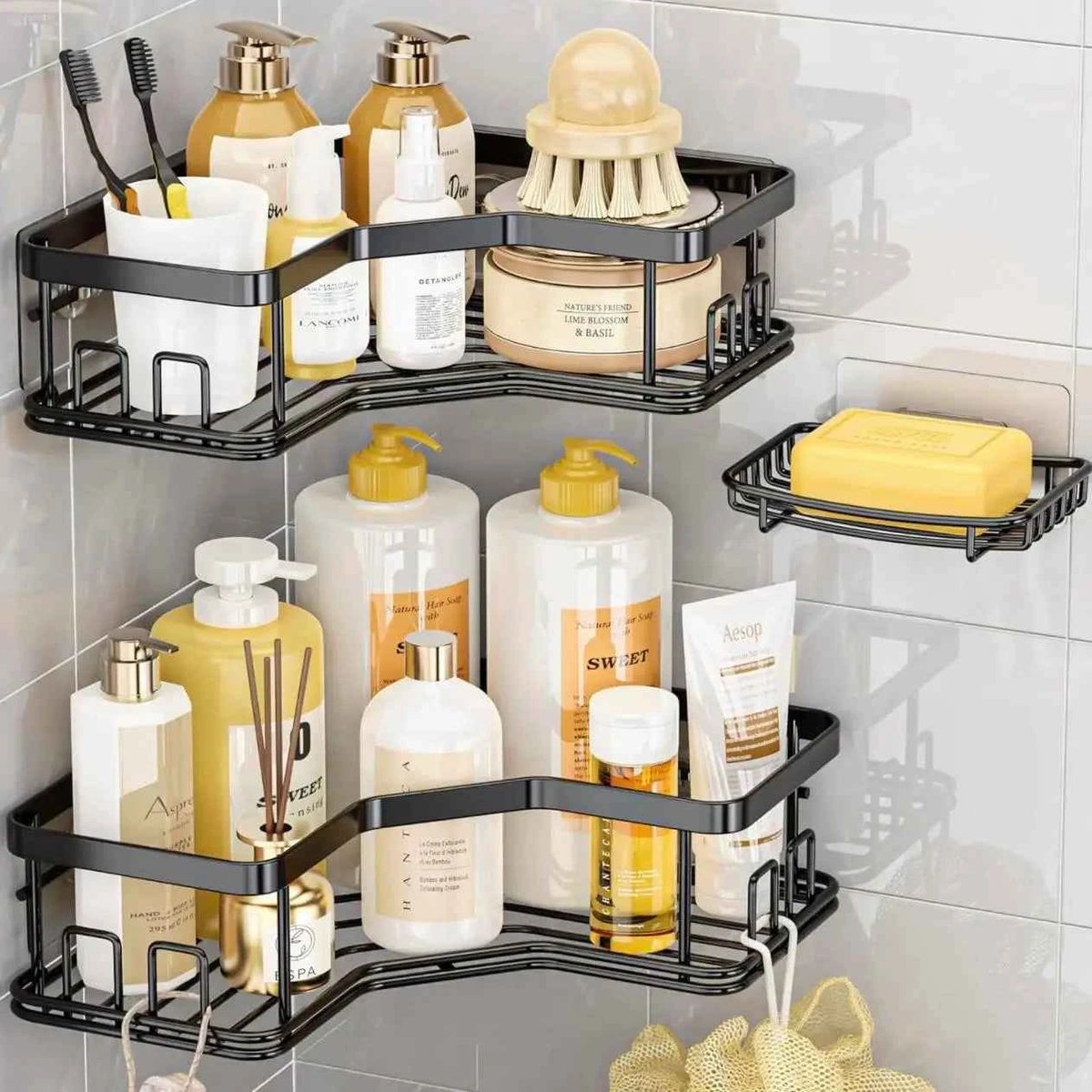 3/5 Pack Shower Organizer , Adhesive Shower Caddy with No Drilling,  Rustproof Stainless Steel for Bathroom and Storage & Kitchen