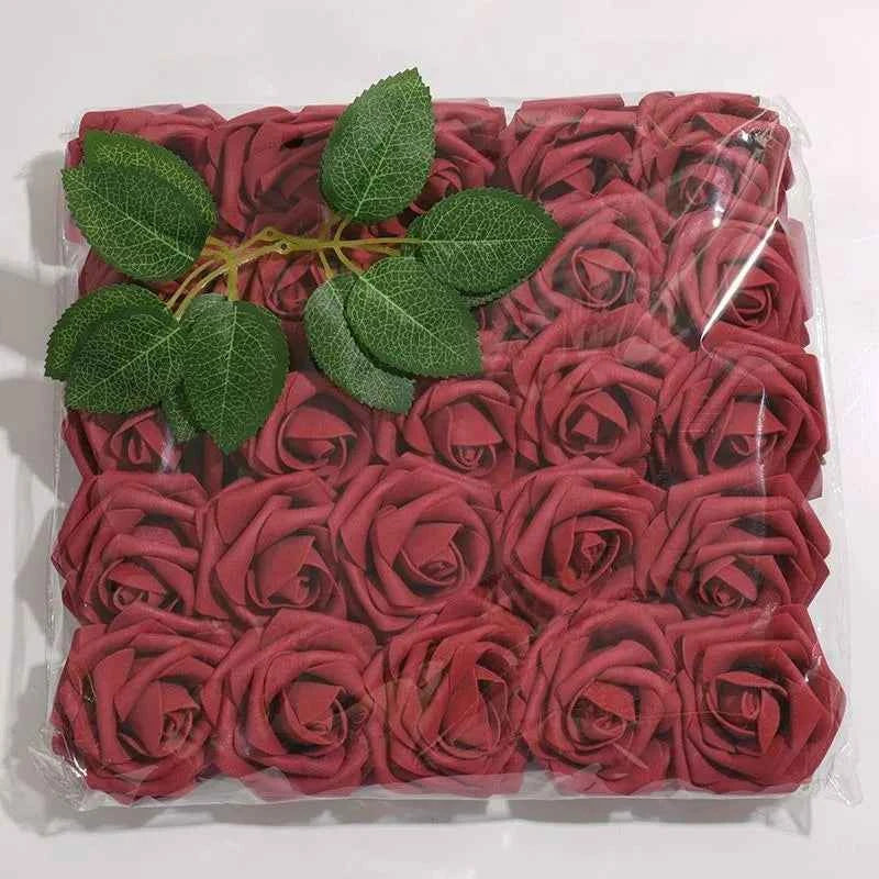 5-100pcs Fake Rose Flower Green Leaves for Valentine's Day ,Wedding, Birthday Party. Artificial Roses Heads with Stems Supplies