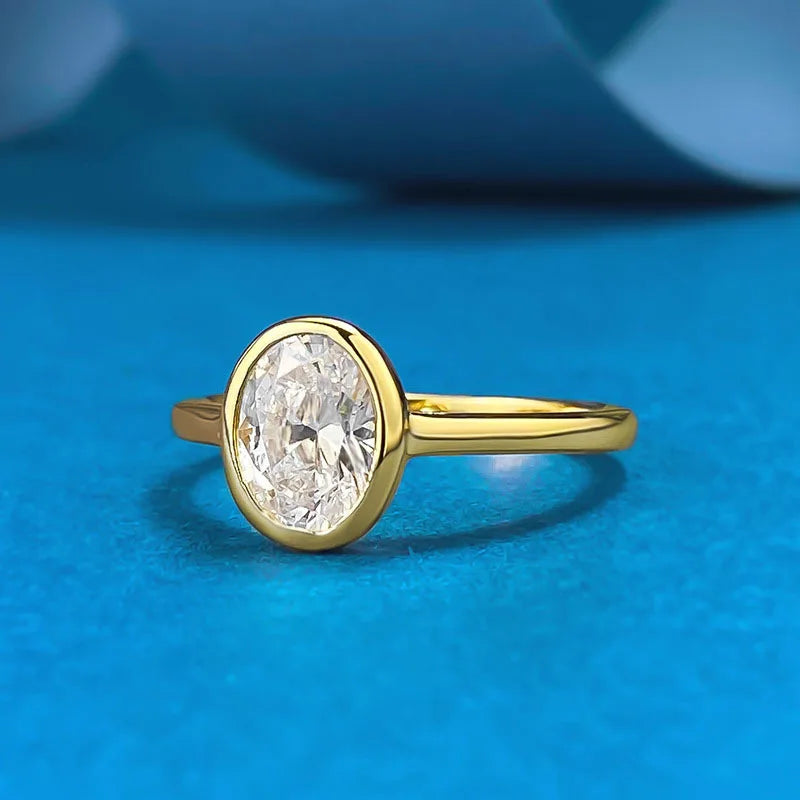 LYEE CYEE Cocktail 3ct Oval Cut Moissanite Ring, 925 Sterling Silver Engagement Solitaire Rings for Women Gold Plated.  Anniversary Gifts