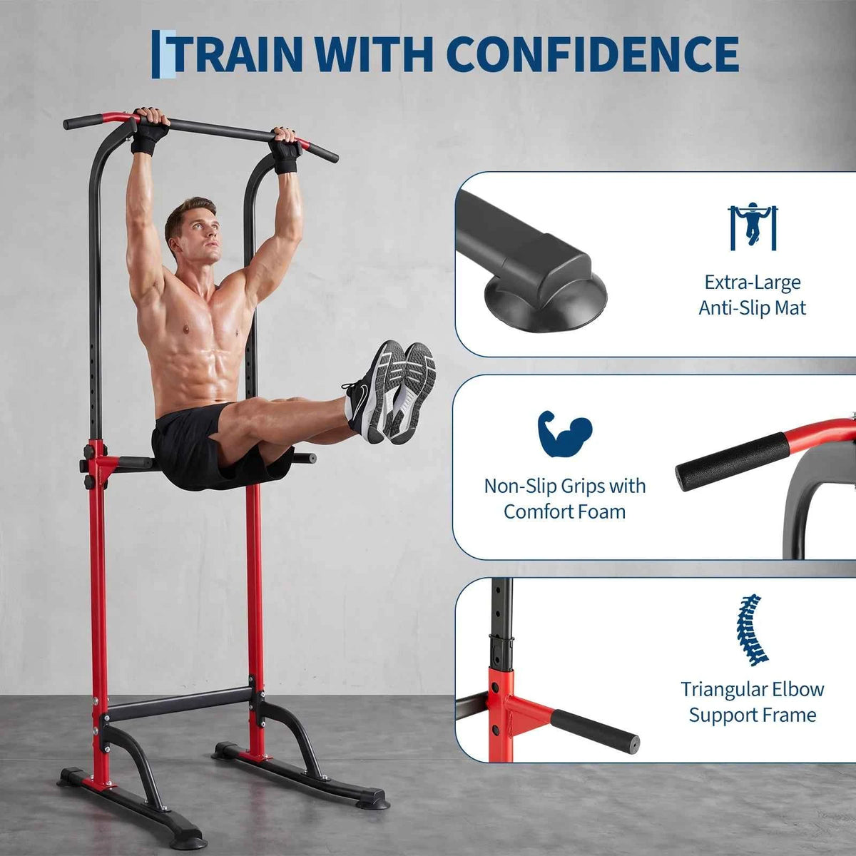 Heavy Duty Pull Up and Dip Station for Home Gym - 330LBS Capacity Power Tower with Adjustable Height, Multi-Function Strength Training Equipment for Chin Ups, Push Ups, Dips & Leg Raises