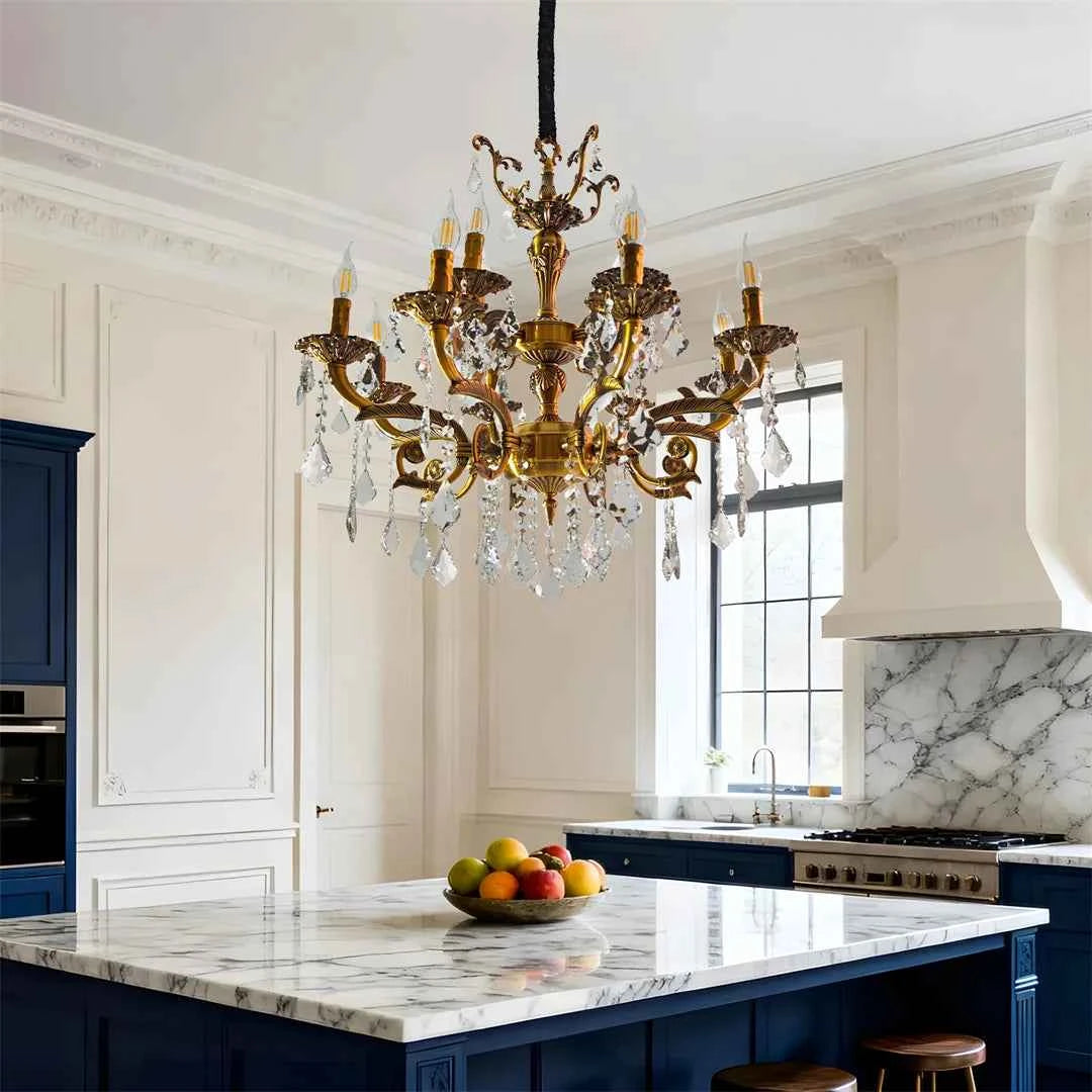 Antique Bronze LED Candle Pendant Ceiling Light Fixture with 6 Filament Bulbs for Crystal Chandeliers.