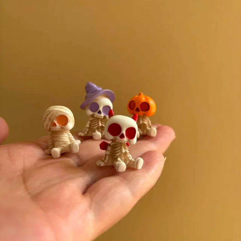 4Pcs Halloween Mini Figurines Set, Spooky Resin Decor with Pumpkins Ghosts Skulls.