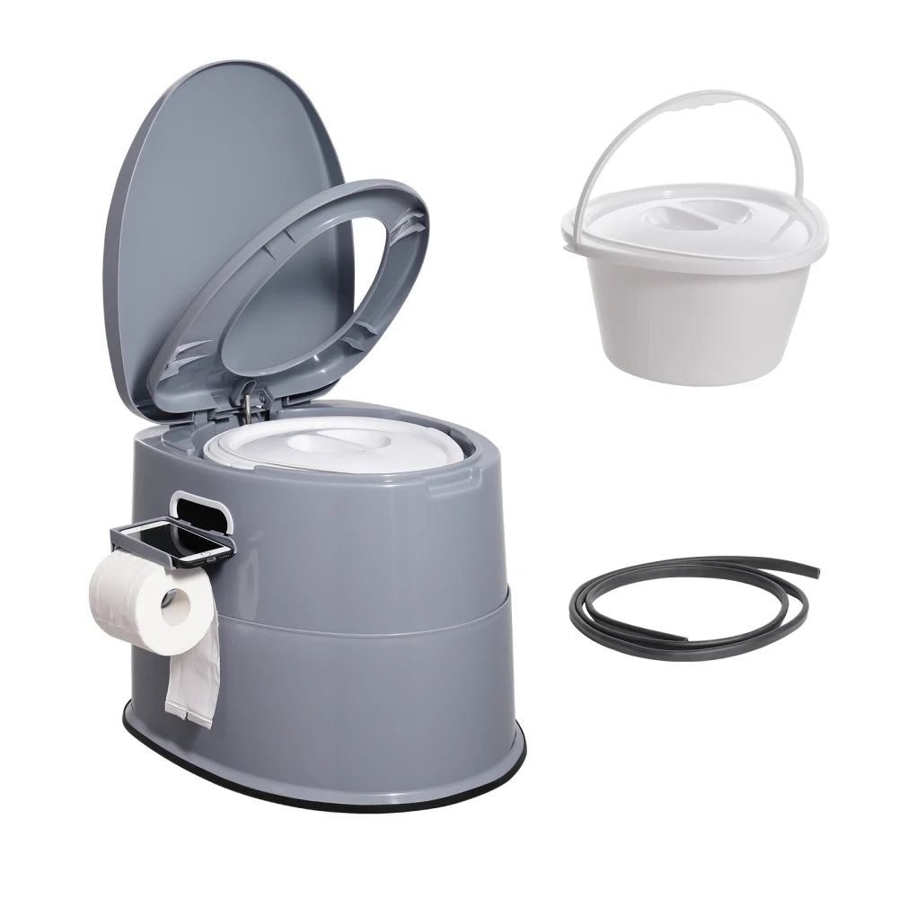 Portable Toilet for Camping, Porta Potty with 1.3 Gal Detachable Inner Bucket & Removable Paper Holder, Commode with Dual Lids, Travel Toilet for Adults & Kids. Outdoor Camping, Long Car Road Trips