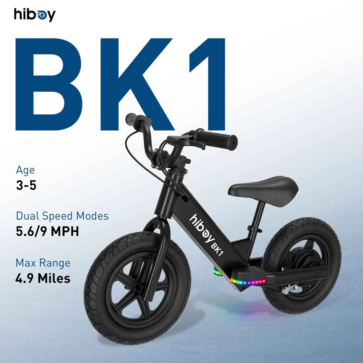 Hiboy BK1 Kids Electric Balance Bike with 12 Inch Tire, 5.6/9mph Speed, Adjustable Seat, 4.9 Miles Range for Ages 3-5