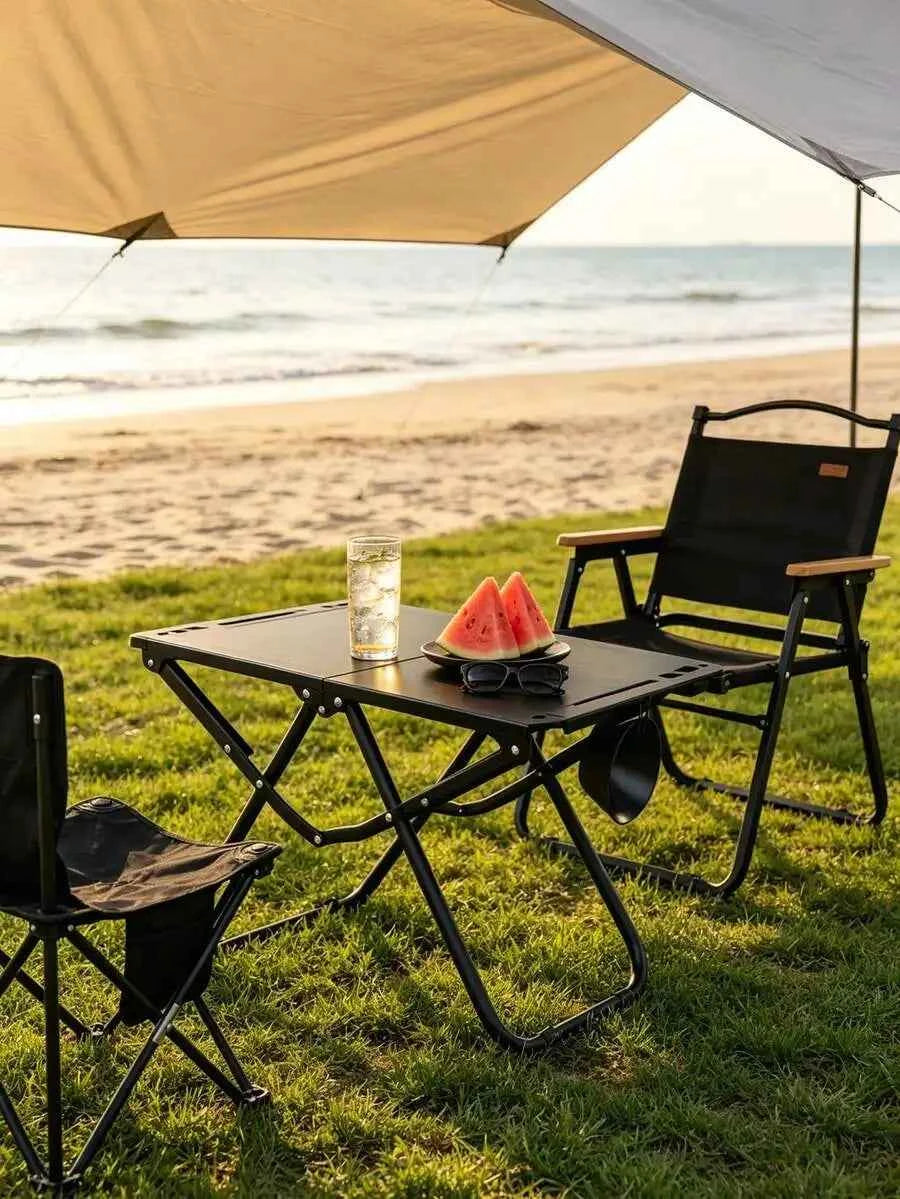 1-piece foldable portable table with cup holder, lightweight aluminum outdoor side table suitable for beach, picnic, fishing, hiking, and travel