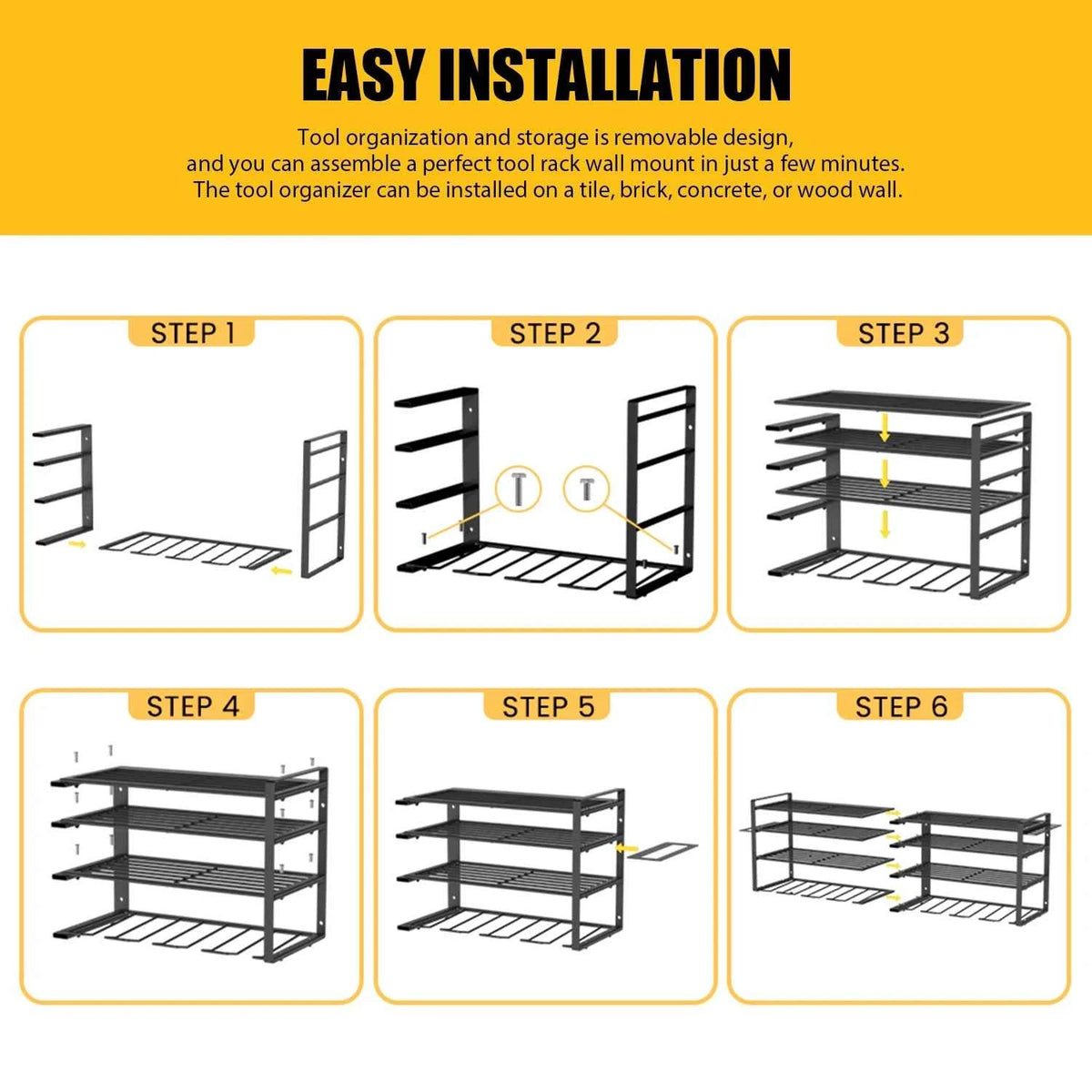 Power Tool Storage Rack 4 Layers Organizer-8 Tool Floating Shelf Wall Mount Heavy Duty Iron Drill Holder for Workbench