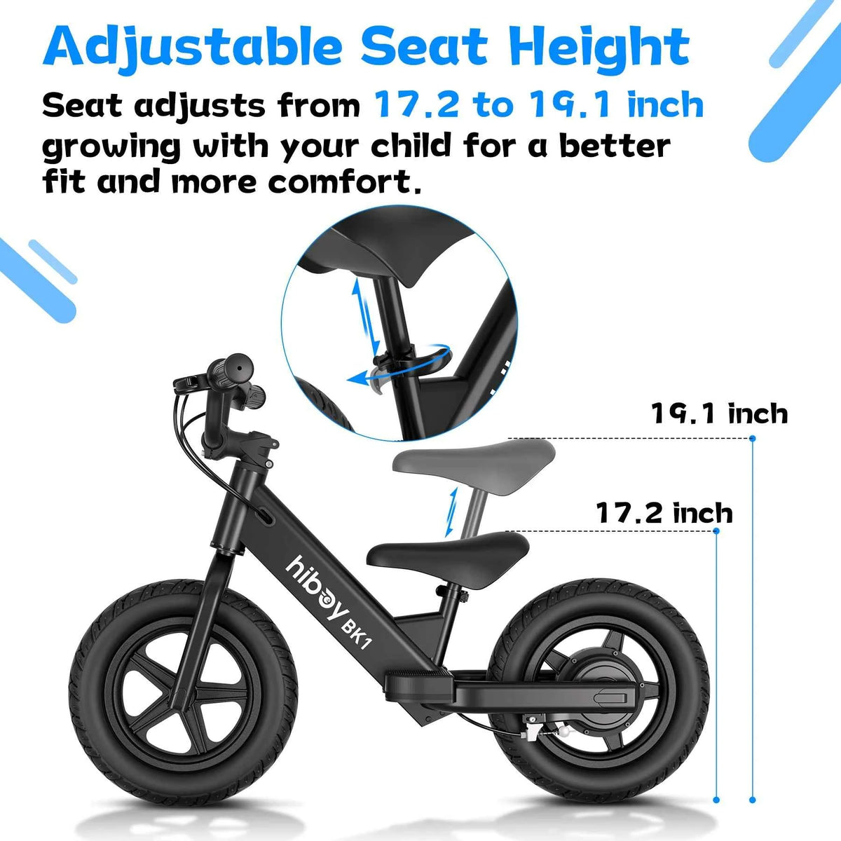 Hiboy BK1 Kids Electric Balance Bike with 12 Inch Tire, 5.6/9mph Speed, Adjustable Seat, 4.9 Miles Range for Ages 3-5