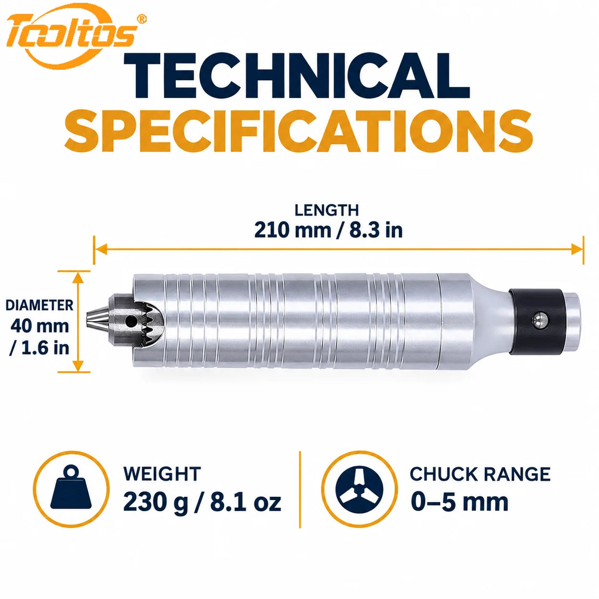 TOOLTOS Jewelry Flex Shaft Grinder. Handpiece 0-5mm Chuck with Key for Engraving, Polishing, Drilling. Rotary Motor Accessories