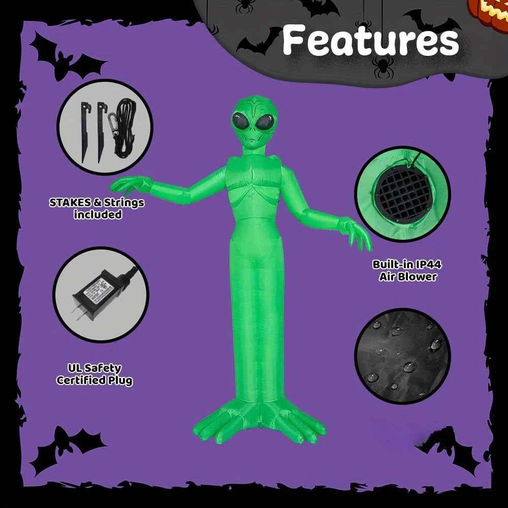 9 FT Tall Alien Halloween Inflatable Decoration. Outside Blow Up Alien. Inflatable Outdoor Decor with Build-in LEDs for Halloween