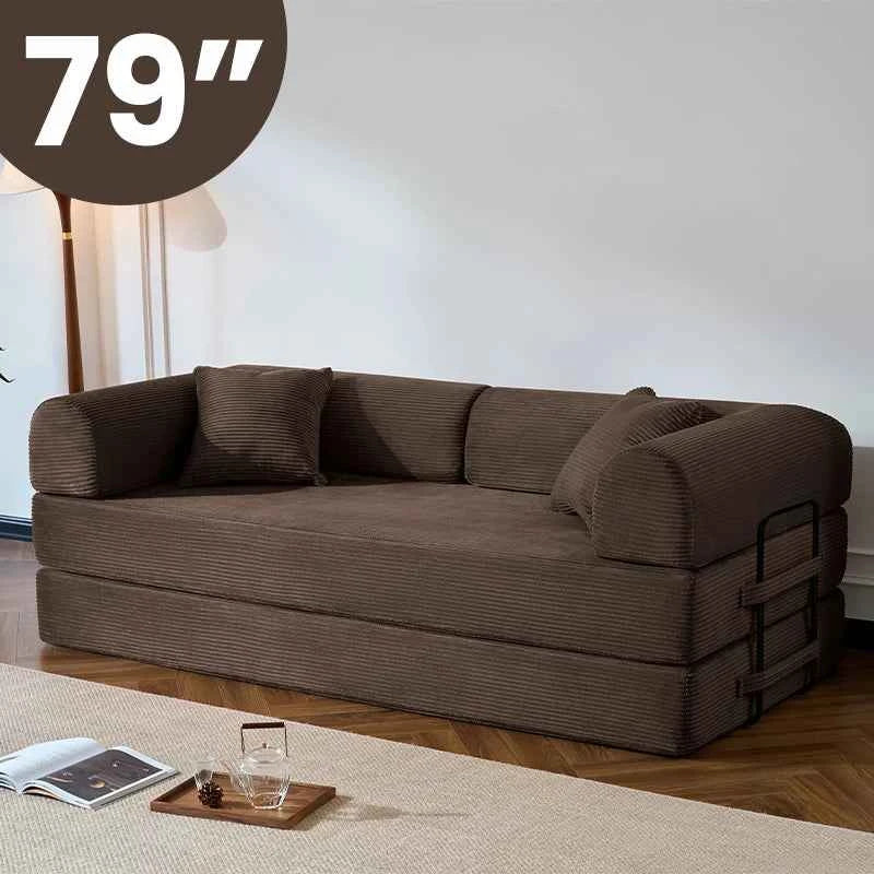 79’’ Folding Convertible Sofa Bed.  Corduroy Upholstered Boneless Couch, Loveseat Sleeper. Floor Sofa for Living Room or Bedroom
