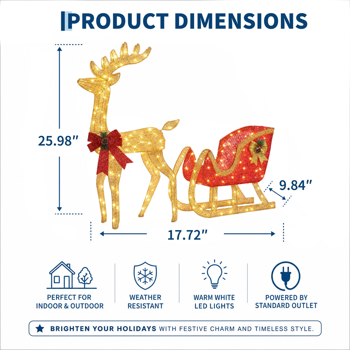 4ft Lighted Christmas Reindeer and Sleigh Outdoor Yard Decoration Set. Pre Lit White LED Holiday Display for Lawn Ornament for Winter Festival