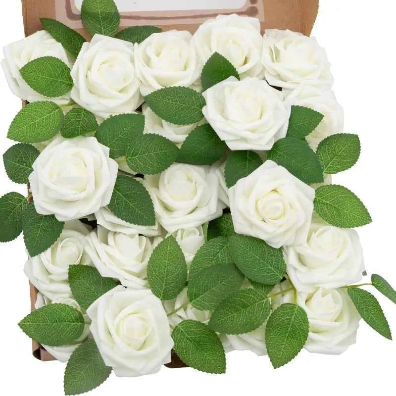 5-100pcs Fake Rose Flower Green Leaves for Valentine's Day ,Wedding, Birthday Party. Artificial Roses Heads with Stems Supplies