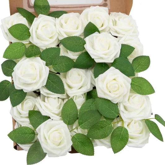 5-100pcs Fake Rose Flower Green Leaves for Valentine's Day ,Wedding, Birthday Party. Artificial Roses Heads with Stems Supplies
