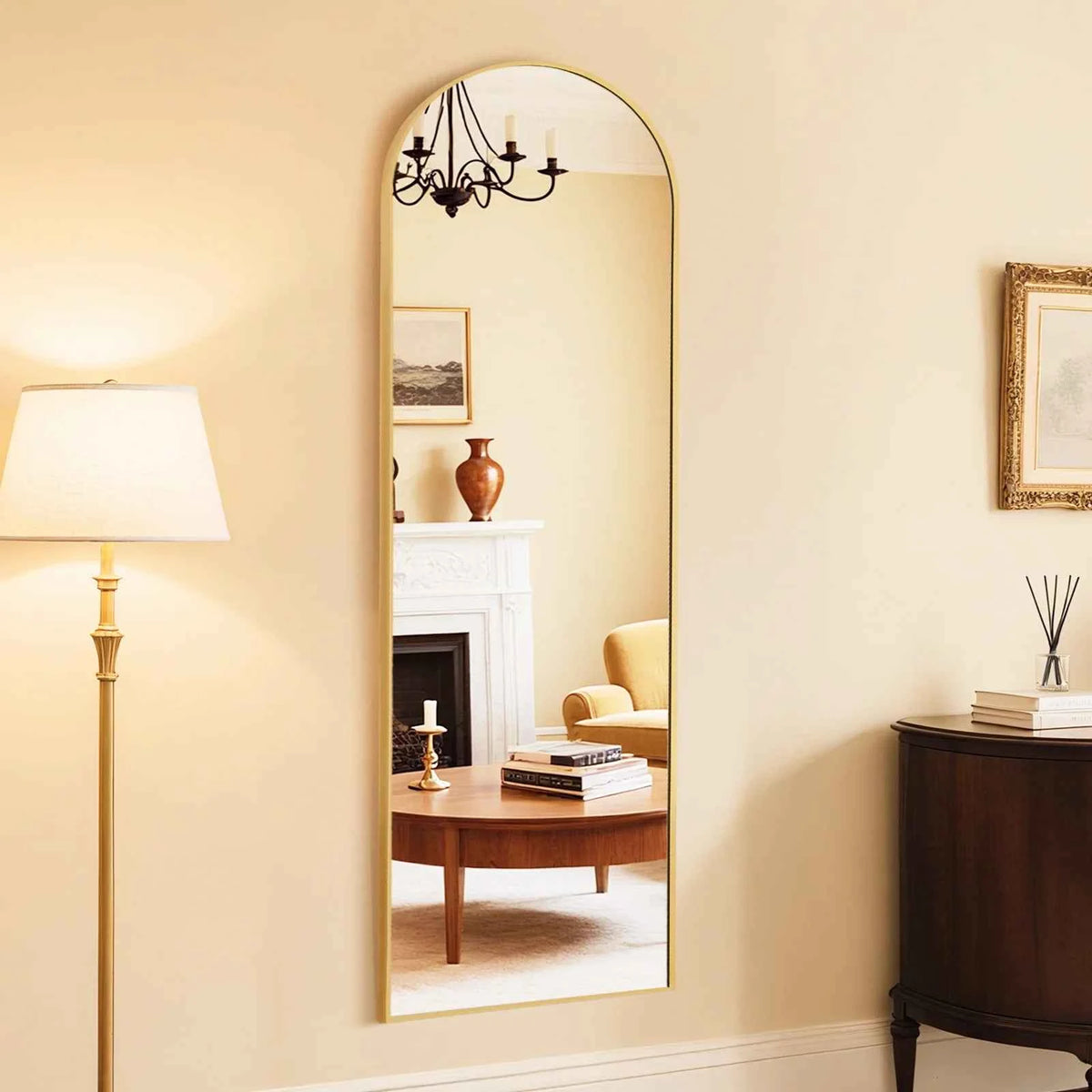 JHK Full Length Mirror with Stand., Tempered Glass, Aluminum Frame for Hanging or Leaning. Full Body.