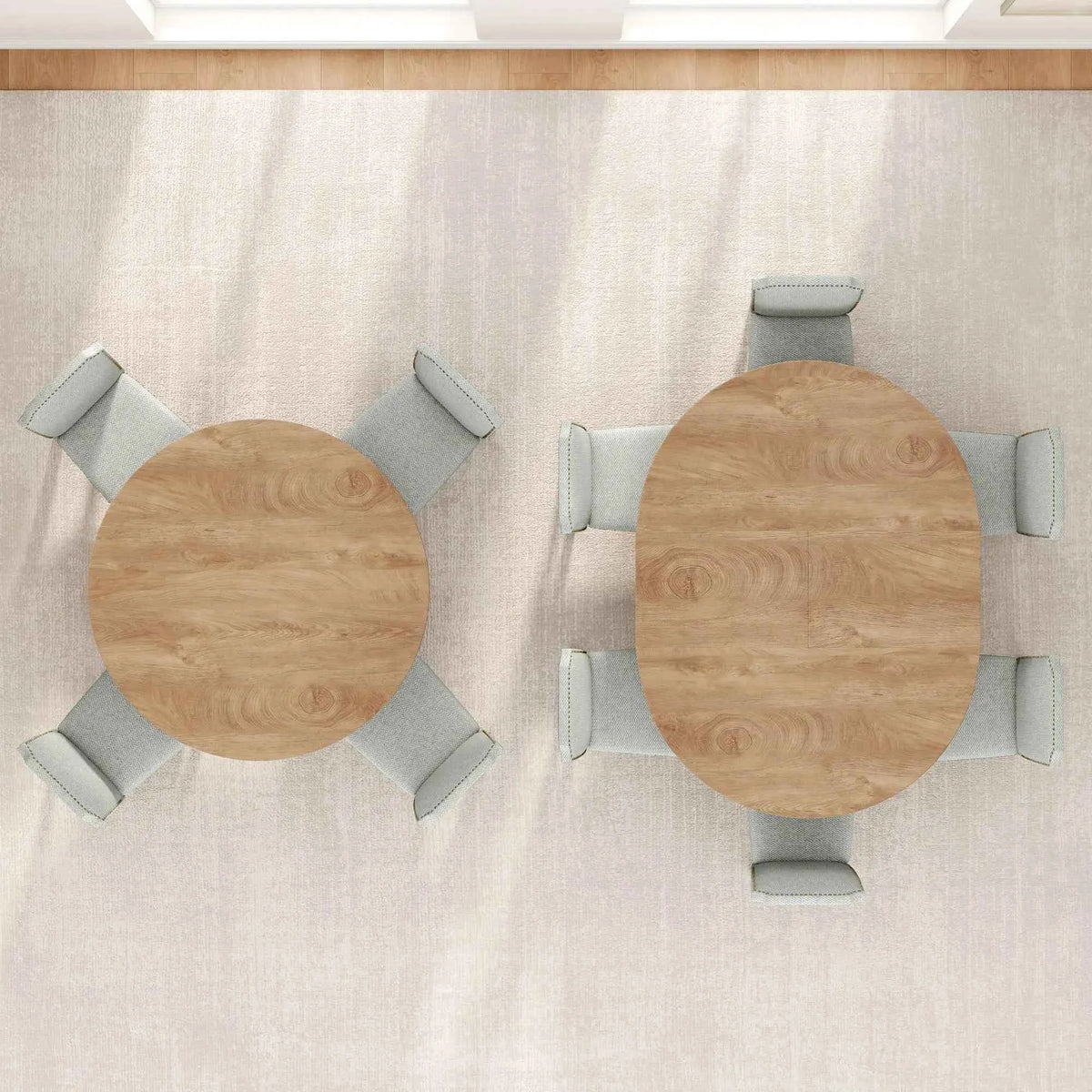 47-63 Inch Extendable Round To Oval Dining Table For 4-6, Farmhouse Kitchen Table With Hidden Leaf Storage And Sturdy Wood Legs