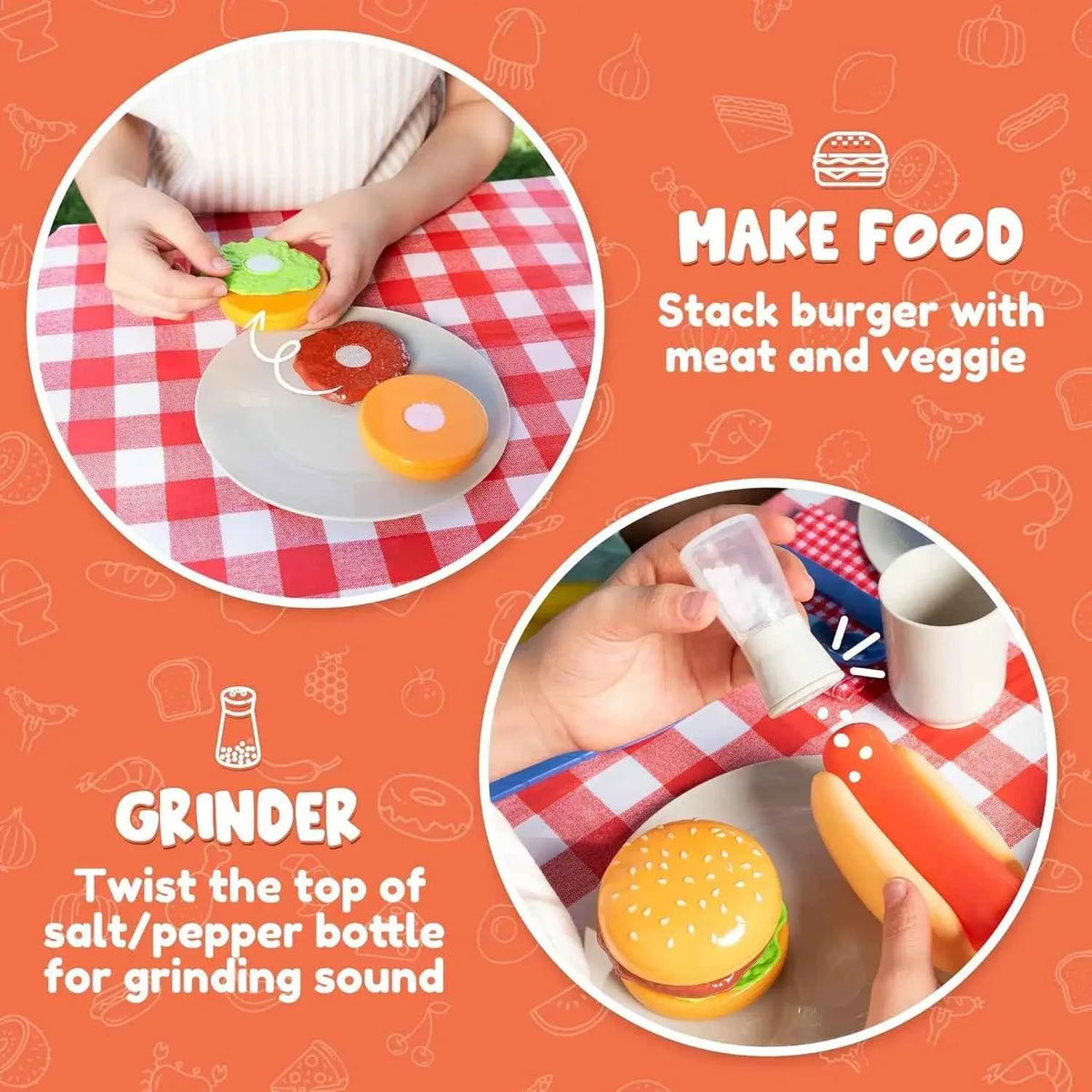 JOYFY 34 PCS  Interactive Toy  BBQ Play Grill Set,
