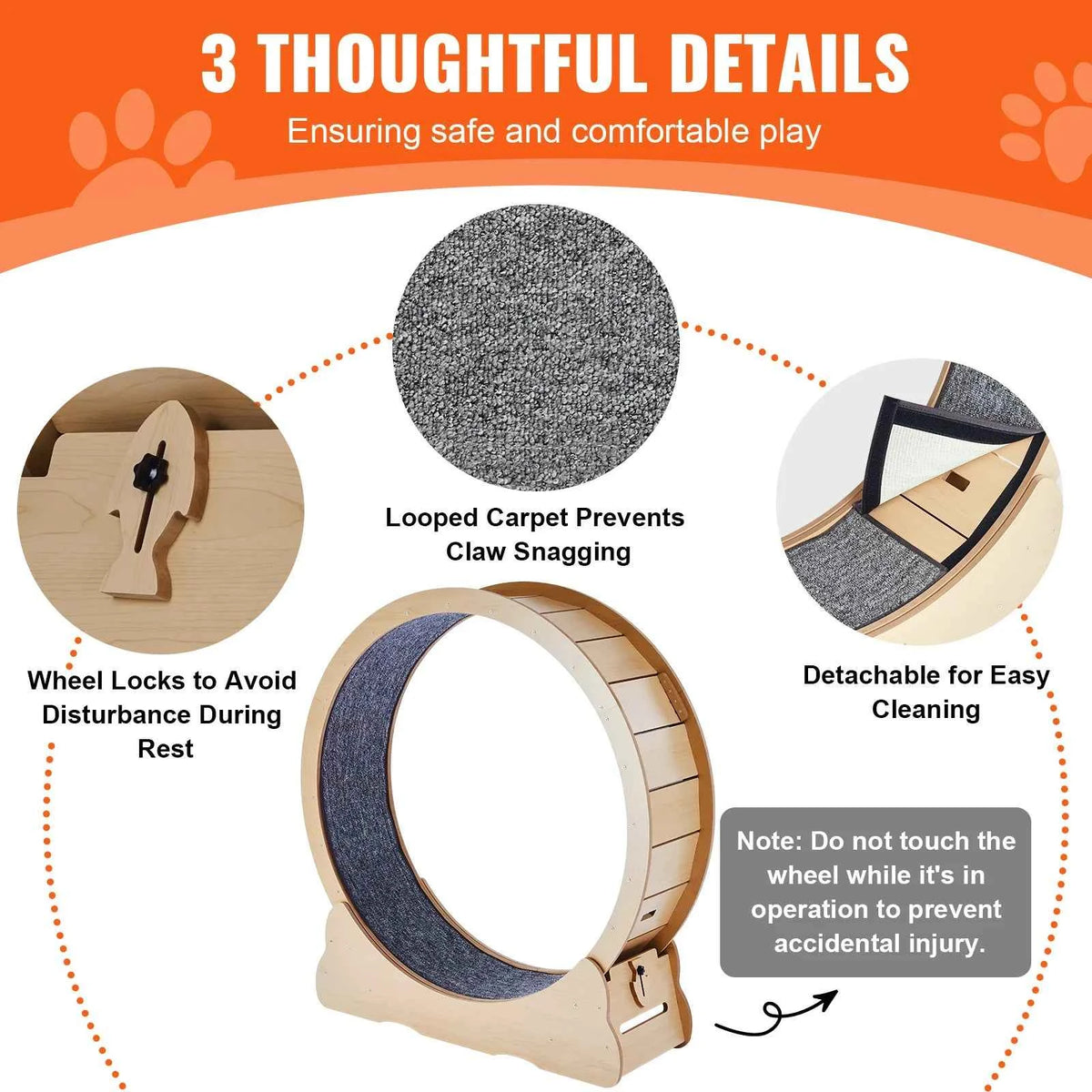 Wooden Exercise Wheel for Indoor Cat .Running Wheel with Detachable Carpet& Cat Teaser