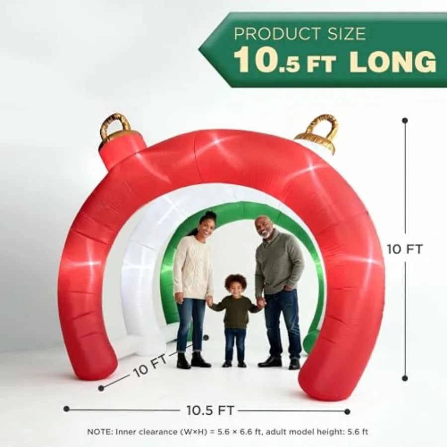 10.5 FT Christmas Ornament Tunnel Arch that is Inflatable and for Outdoors, Blow Up Walk-Through Archway Yard Decoration
