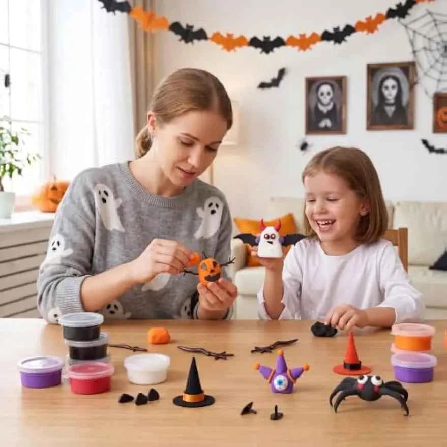 Halloween Craft Air Dry Clay Kit. 9 Packs Modeling Clay DIY Make Characters Kit. Ultra Light and Soft for Halloween Arts and Craft Activities.