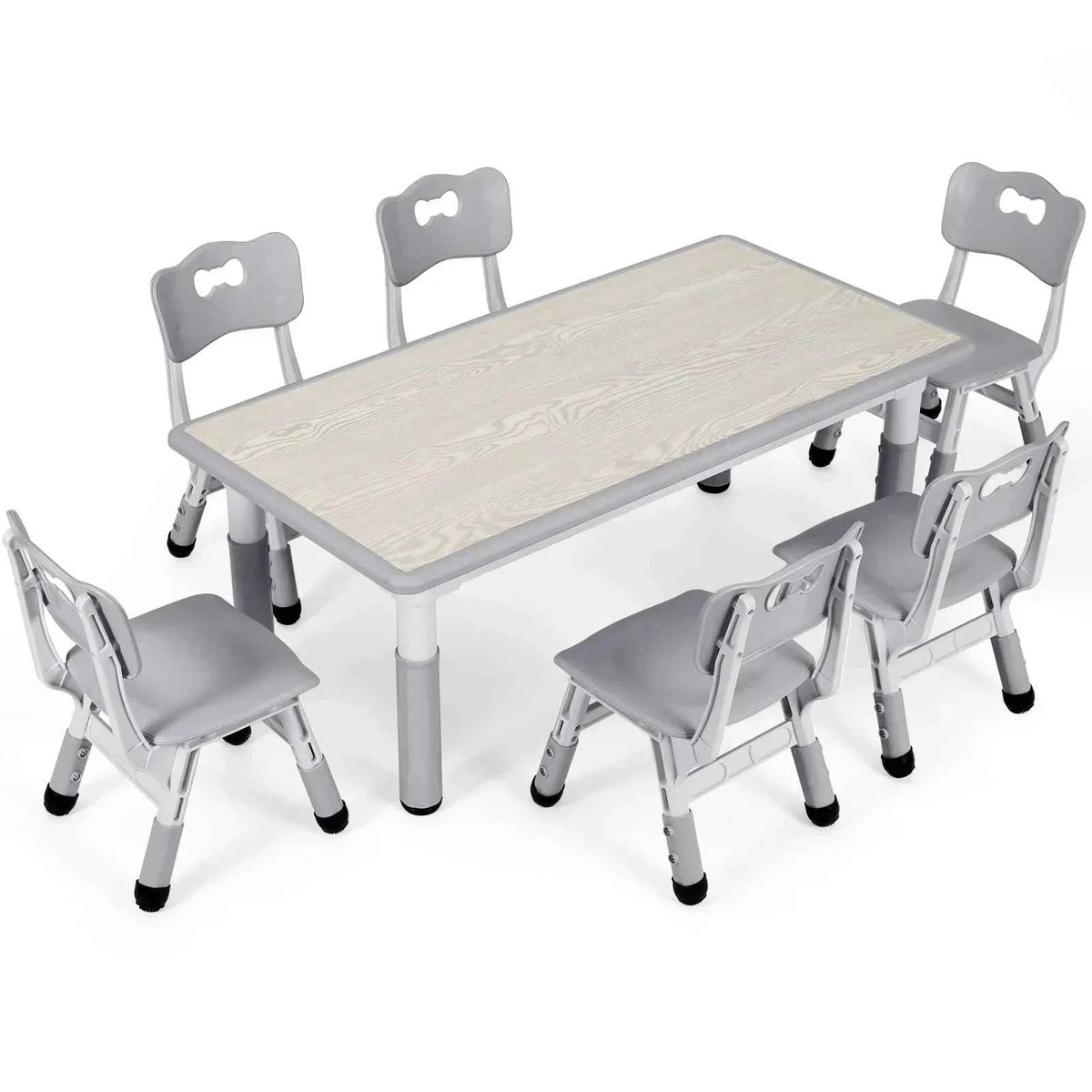 Homfa Rectangle Kids Table with 6 Chairs Set, Height Adjustable. Toddler Multi Activity Table Set, Arts & Crafts Desk for 2-10 years old.