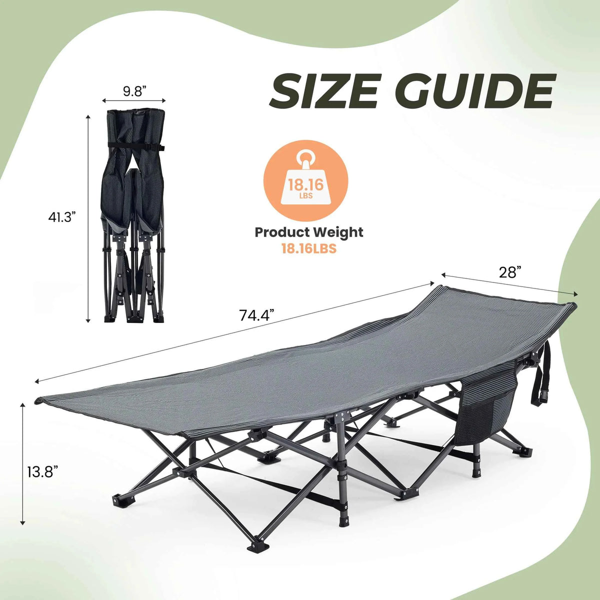JHK Folding Camping Makeshift Bed Beach Lounge Chair. Portable 3.5'' Cushion 440 lbs. Sturdy Frame, Compact, Carry With Storage Bed for Outdoor, Camping, Hiking