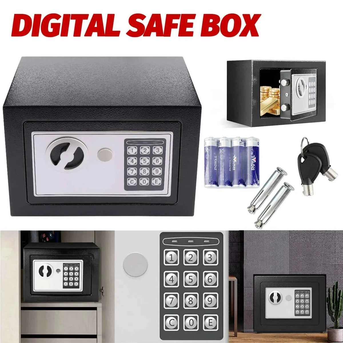 Digital Electronic Safe Box, Keypad Lock Security. Home, Office, Cash, Jewelry and more