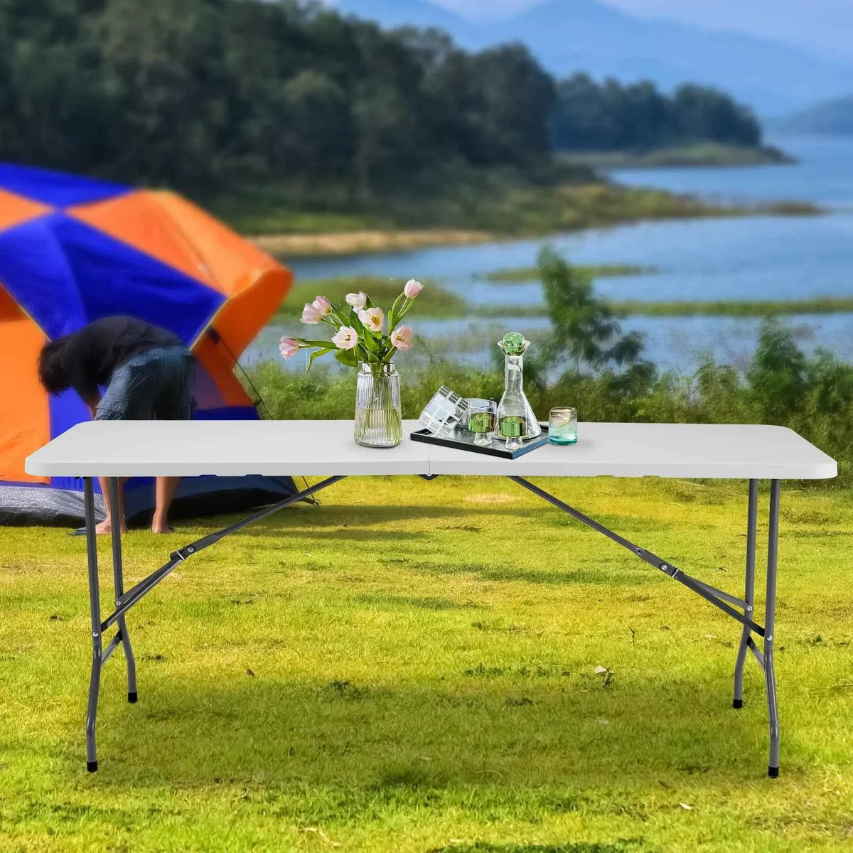 JHK Portable Folding Outdoor Camping or Hiking Table. Heavy Duty Foldable Table with Carrying Handle Safety Lock For Camping Furniture