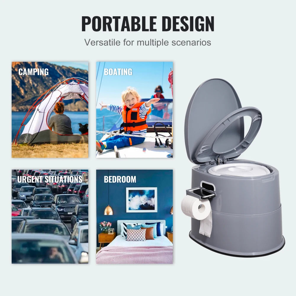 Portable Toilet for Camping, Porta Potty with 1.3 Gal Detachable Inner Bucket & Removable Paper Holder, Commode with Dual Lids, Travel Toilet for Adults & Kids. Outdoor Camping, Long Car Road Trips
