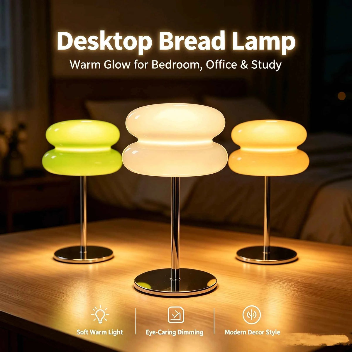Bread Shape LED Table Lamp, USB Rechargeable, Cordless, Touch Control Lamp, Dimmable Ambient Night Light, Battery Operated.