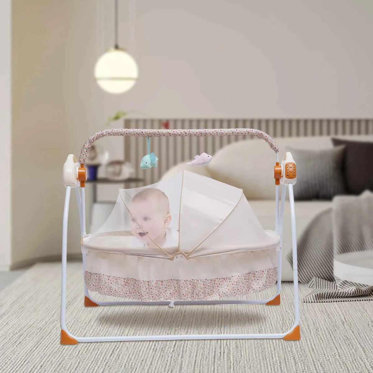 Cradle Swing or Sleeping Bed with Auto Rocking, 5 Speeds.  Stand Baskets. Bluetooth for Music.  Sleeping Basket for  0-18 Months
