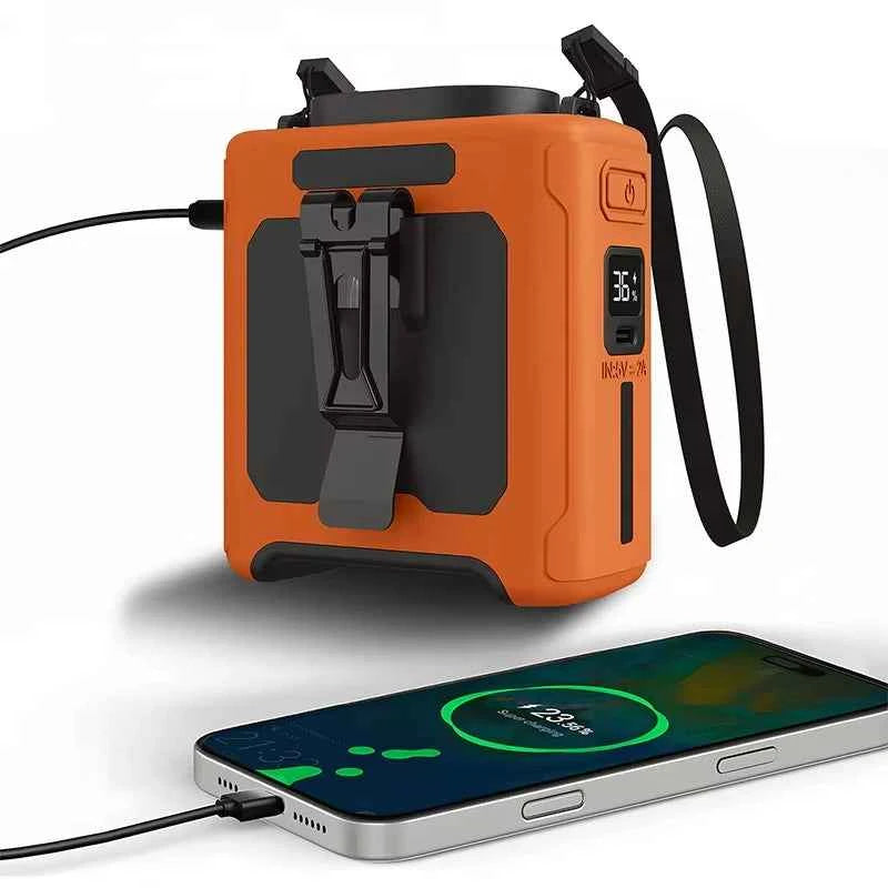 10000mAh Waist Fan, Portable, Handheld, Hanging Neck Fan. Ultra-Strong Wind with Phone Charging LED Light For Outdoor. Camping. Travel