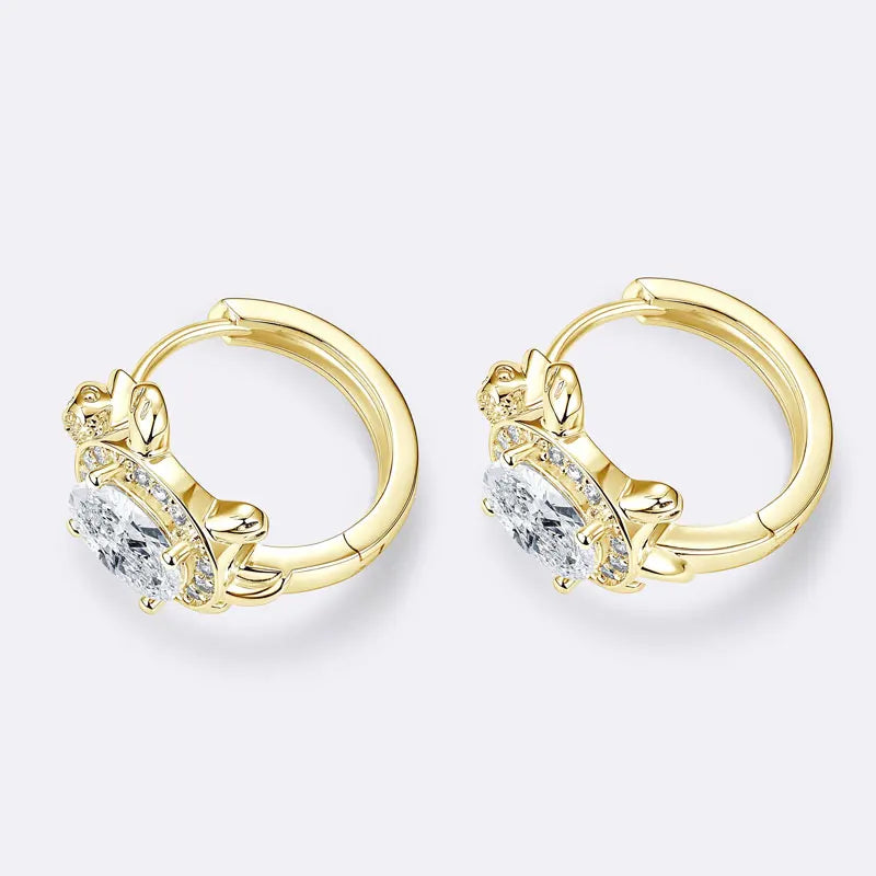 OXTAO Moissanite Hoop Earrings 5x7mm D VVS1 Oval-Cut for Women, Cute Turtle Style Huggie Earrings Unique Jewelry Gift 14K Gold Filled