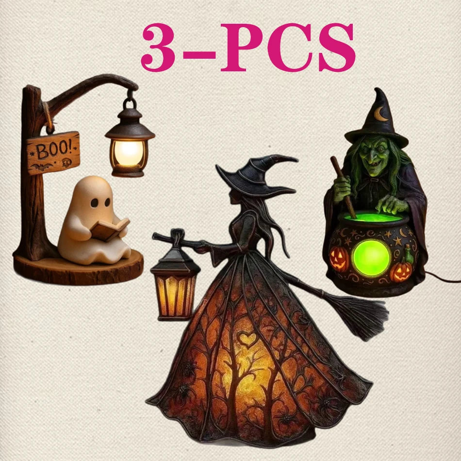 Halloween Witch Ghost 3D  Lantern. Decorative Resin Lantern For  Spooky Party Decoration. Halloween Outdoor or Indoor Lantern