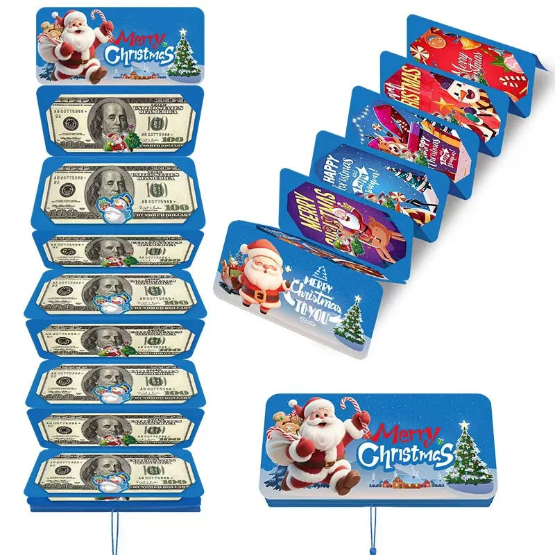 Red/ Green / Blue,  3PCS per pack, Christmas cash bags or creative gift Christmas cards, creative gift with tassels, a gift that can hold 10 bills for games and lucky draws, suitable for parties, creative Christmas gifts
